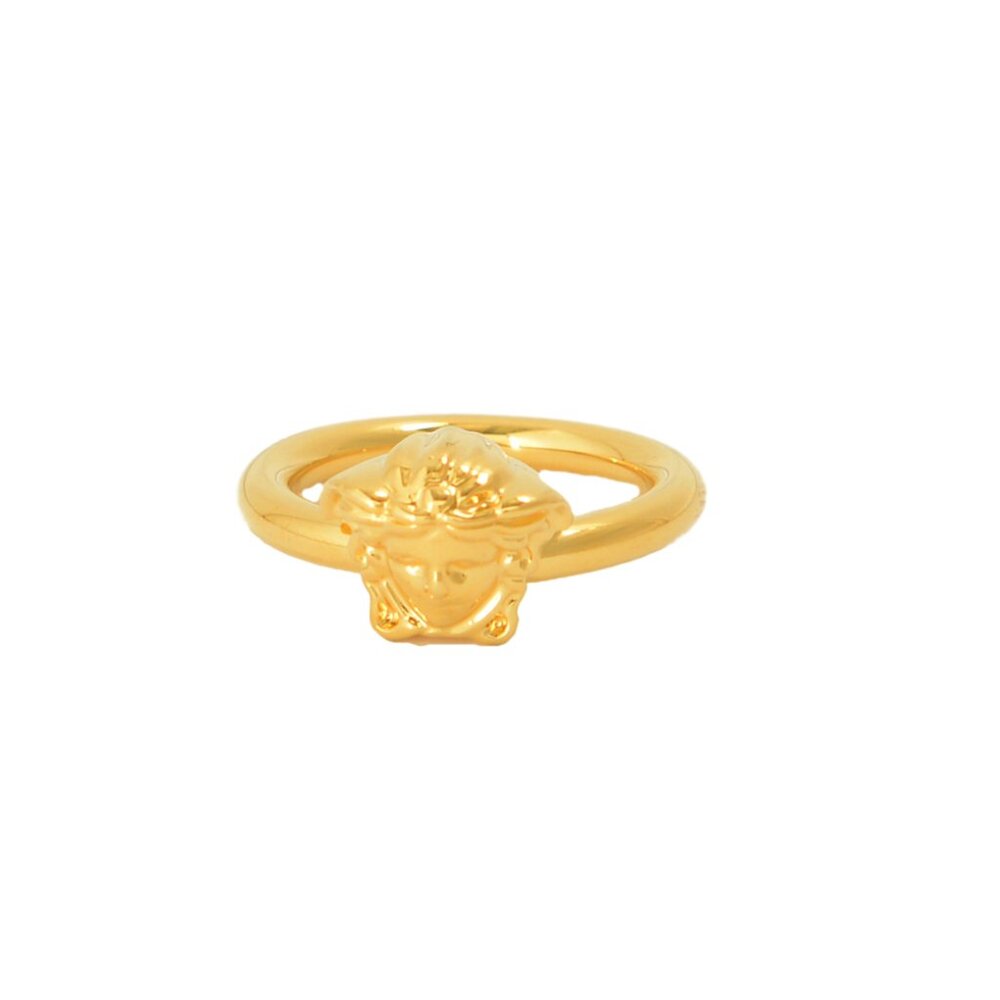 Versace Gold Color Metal Medusa Head Statement Ring Sz 25